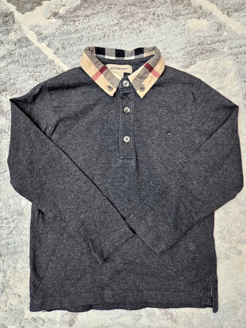 Burberry Kids Long Sleeve Check Collar Polo Shirt Men's Plaid Collar Long Sleeve